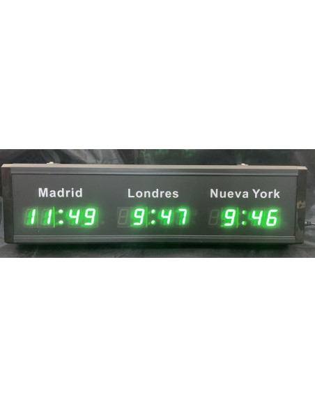Reloj digital de pared multihorario