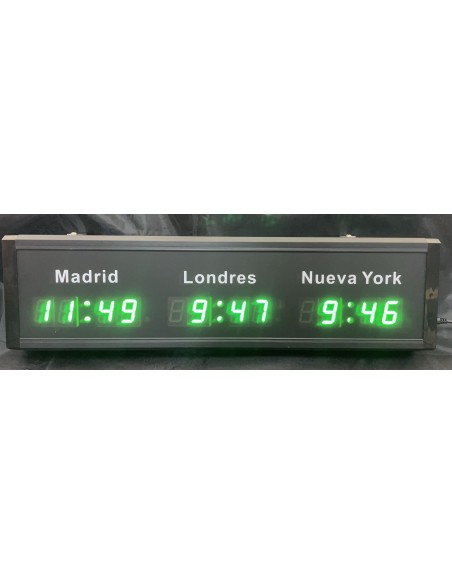Reloj digital de pared multihorario
