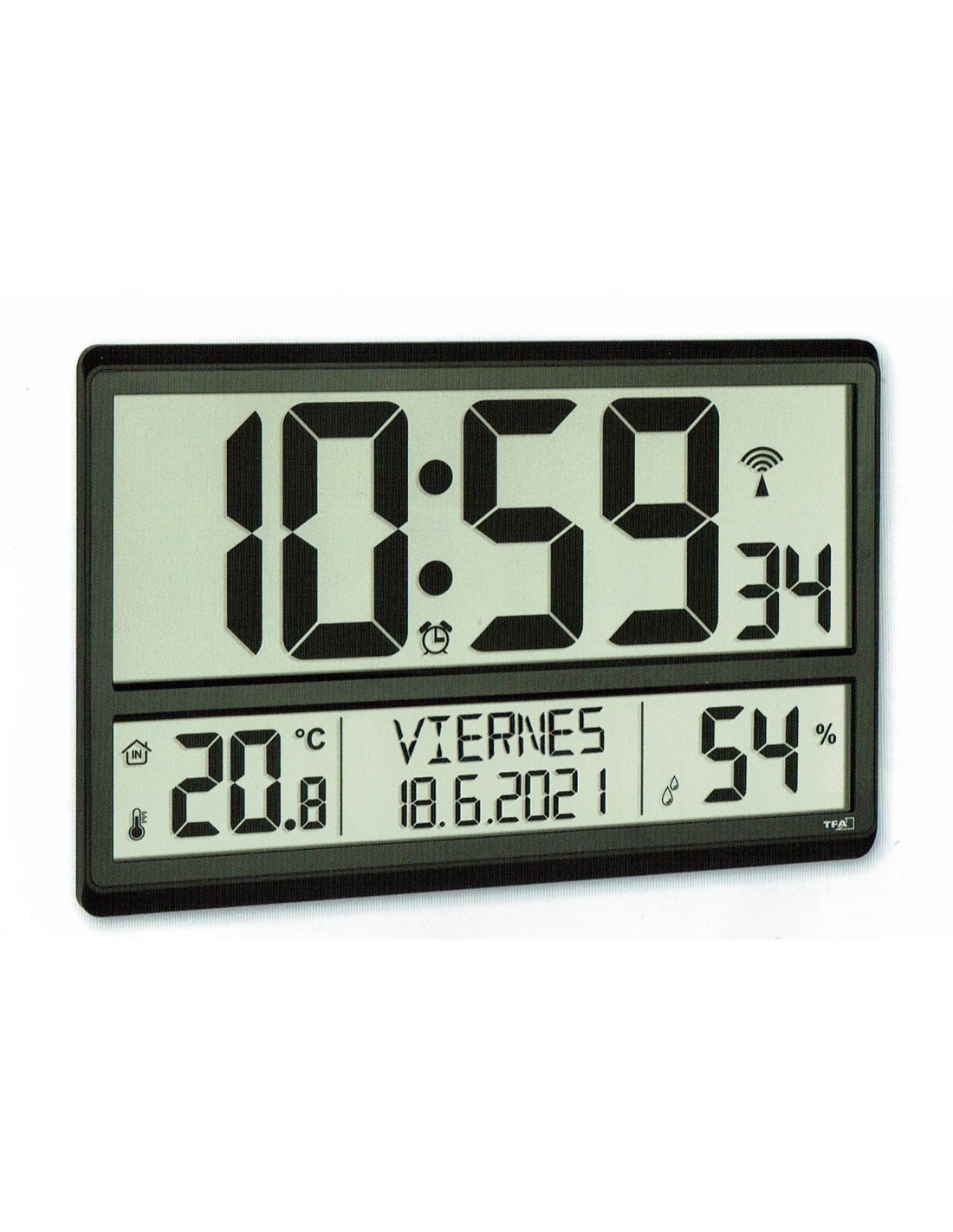 Reloj sobremesa o pared 52 Cm ancho por 18 Cmde alto.Reloj, Fecha, Mes,  Dia, dia de la semana y Temperatura.