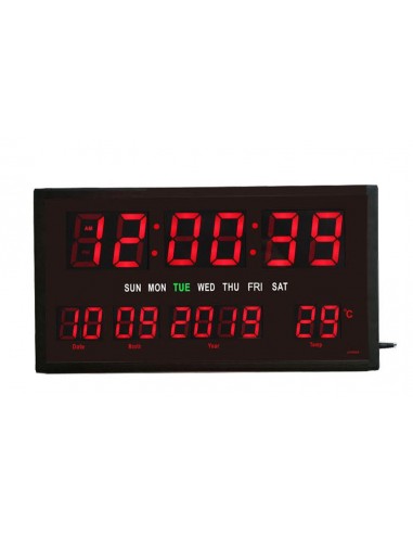 Reloj pared digital led fecha y temperatura rojo