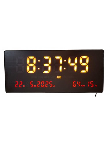 Reloj led fecha, temperatura, humedad y alarma. 36x16cm