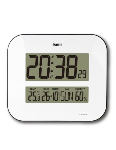 Reloj digital blanco. Ideal para sobremesa o pared, dígitos grandes y alta visibilidad.