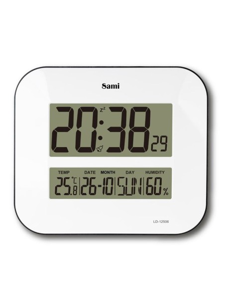 Reloj digital blanco. Ideal para sobremesa o pared, dígitos grandes y alta visibilidad.