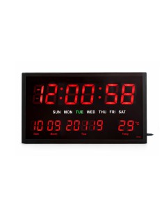 Reloj pared digital led fecha y temperatura rojo 2