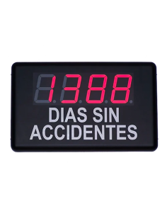 Panel LED de días sin accidentes con caracteres de 110 mm, alta luminosidad y lectura hasta 50 metros. Incremento automático dia