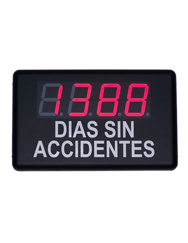 Panel LED de días sin accidentes con caracteres de 110 mm, alta luminosidad y lectura hasta 50 metros. Incremento automático dia