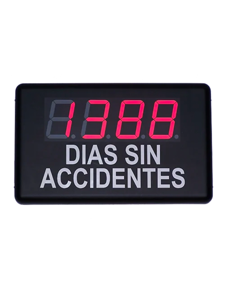 Panel LED de días sin accidentes con caracteres de 110 mm, alta luminosidad y lectura hasta 50 metros. Incremento automático dia