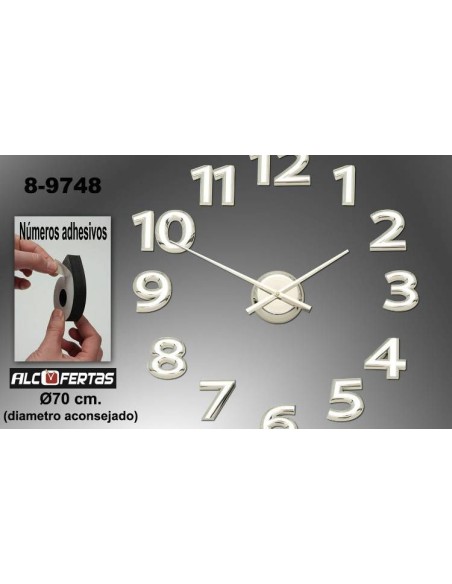 Reloj pared adhesivo numeros cromados 