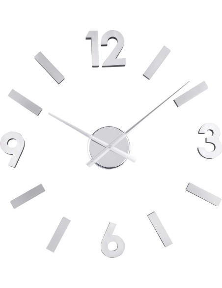 Reloj adhesivo color cromado, con numeros y palos