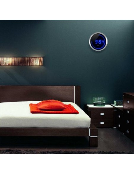 Reloj digital de pared LED  azul redondo 