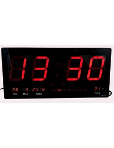 Reloj pared digital led fecha y temperatura rojo